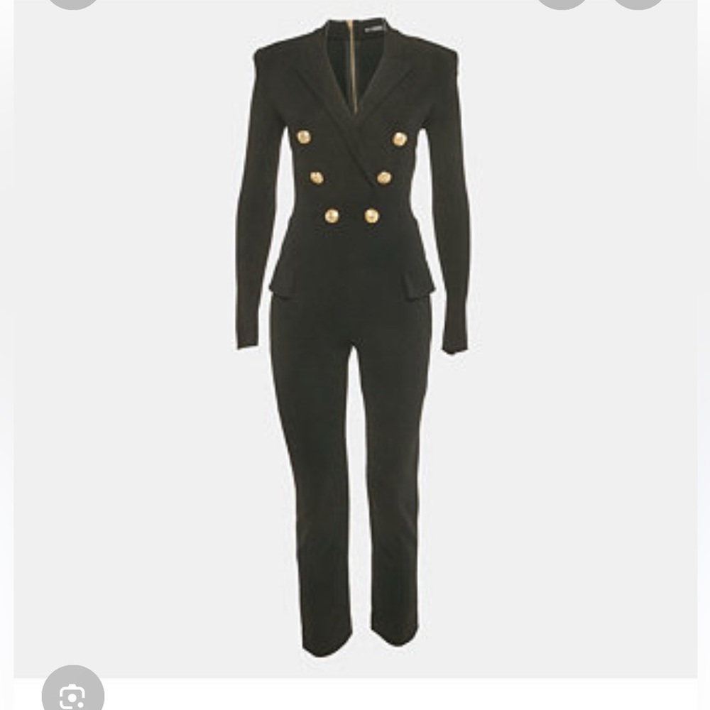 Balmain Black Double Breasted Jersey Tailored Jumpsuit size 38